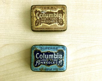 Latas de agujas para tocadiscos Columbia antiguos: sonido fuerte y suave