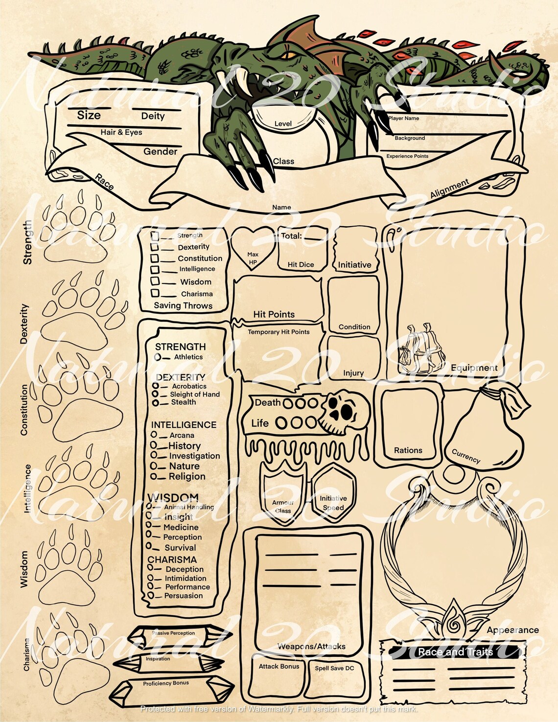 D&D Ranger Character Sheet Etsy