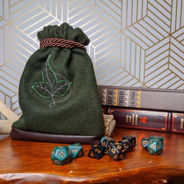 Leaf of Lorien Handmade Embroidered D&D Dice Bag // Lord of the Rings // Dungeons and Dragons // Leaf of Lorien // War of the Ring