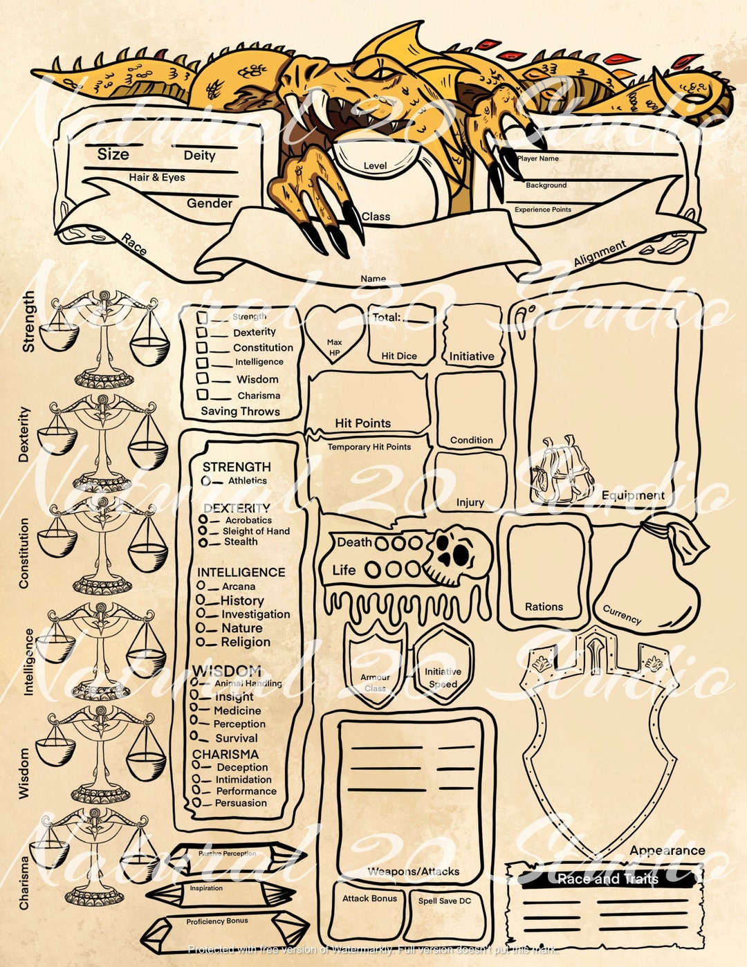 D&D Paladin Character Sheet Etsy Canada