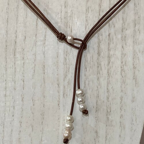 Leather Cuff with Freshwater Pearl Accent Strand