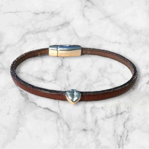 Leather Bracelet 5mm Band With Silver Heart Slider Feature