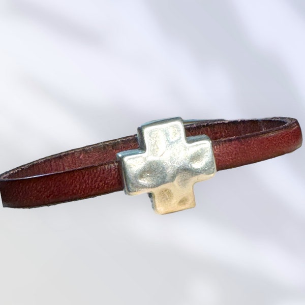 Leather Bracelet Medical Cross Magnetic Charm closure combined. (European Zamak Magnetic Closure)