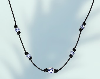 Leather and ceramic bead Necklace.