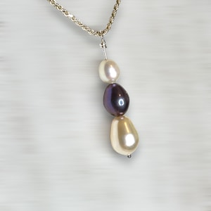 Black and white freshwater pearl necklace on silver chain