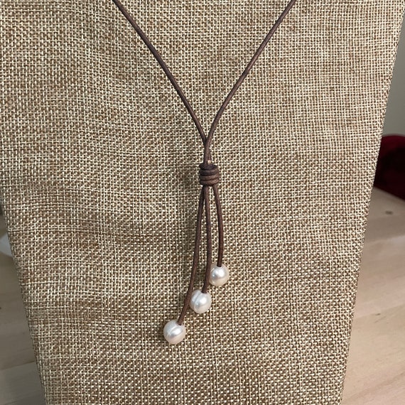 Leather Cord and Freshwater Pearl and Necklace With Etsy