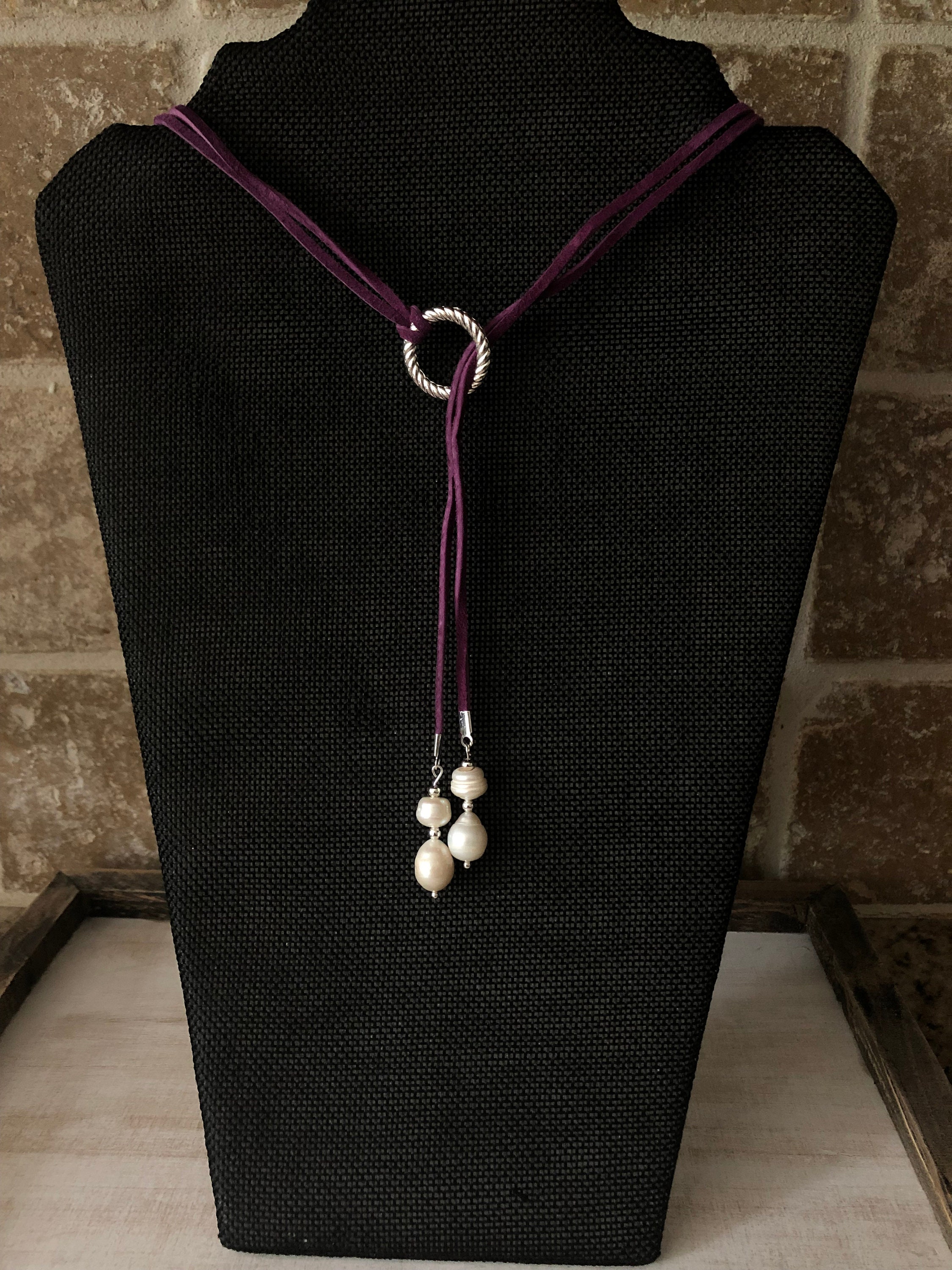 Leather/suede and Freshwater Pearl Necklace. - Etsy