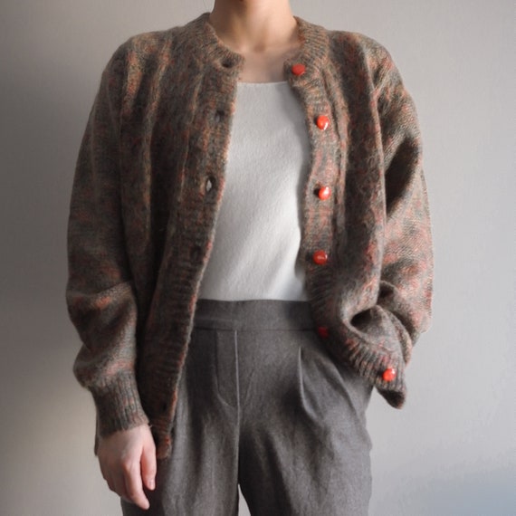 Mohair cardigan tweed cable knit with lining vinta