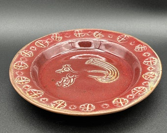 Handmade stoneware bird plate