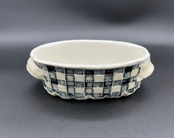 Handmade oval dish buffalo plaid