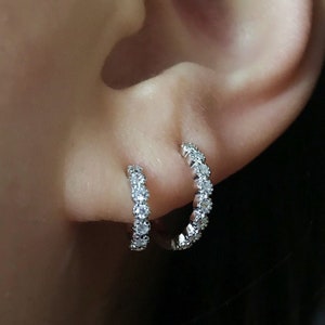 Mini cz hoop earrings, cz  huggie hoops, sleeper hoop earrings