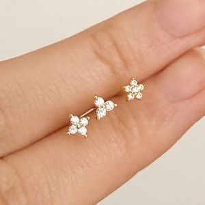 Mini dots stud earrings, Tiny stud earring, Small stud earrings, Stud earrings with three stone, four stones, five stones