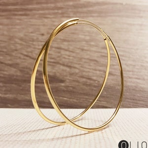 Large gold hoop earrings, Pure 925 sterling silver creole, big golden hoop earrings