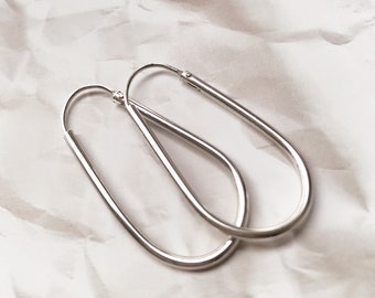 Oval 925 silver hoop earrings, elliptical hoop earrings, elliptische Creole, geometrical hoop earrings