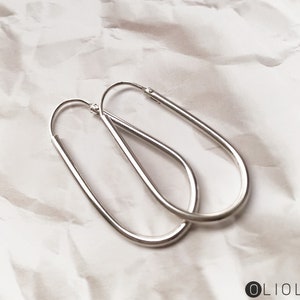 Oval 925 silver hoop earrings, elliptical hoop earrings, elliptische Creole, geometrical hoop earrings