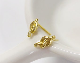 Knot gold stud earrings, twist stud earrings, sterling silver stud earrings