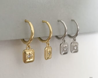 Mini Anhänger Ohrringe mit Stern, Mini Stapel Ohrringe, Gold und Silber Ohrringe Set