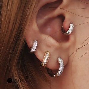 Mini micro crystal hoop earrings, micro cz  huggie hoops, crystal hoop earrings