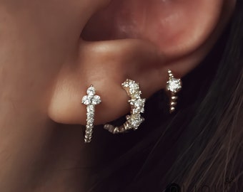 Pendientes de aro de cristal, aros cz huggie, mini aros dorados con cristal, pendientes mini aro