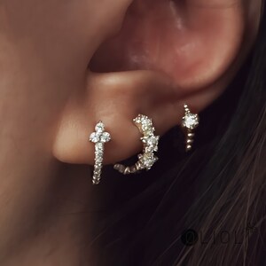 Crystal hoop earrings, cz huggie hoops, gold mini hoops with crystal , mini hoop earrings image 1