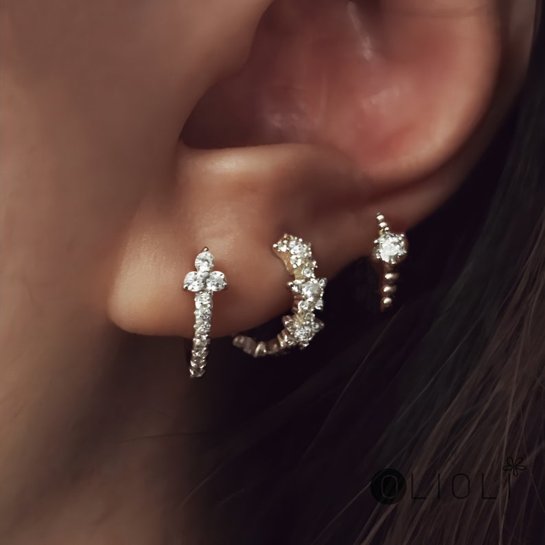 Crystal hoop earrings, cz huggie hoops, gold mini hoops with crystal , mini hoop earrings image 1