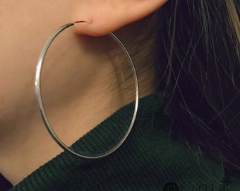 Large thin silver hoop earrings, fine hoop earrings, 925 sterling silver hoops, big hoop earrings