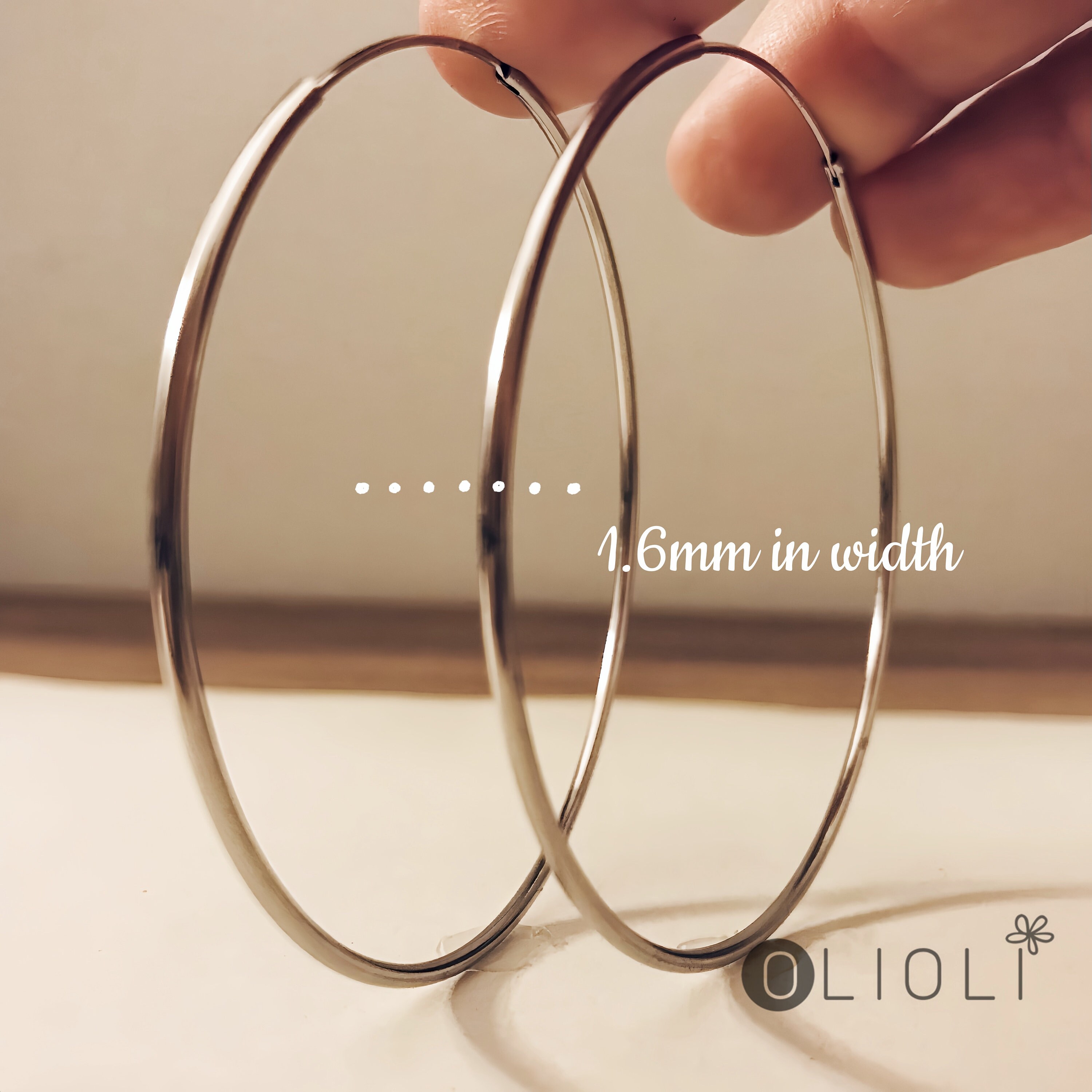 Large Thin Silver Hoop Earrings, Fine Hoop Earrings, 925