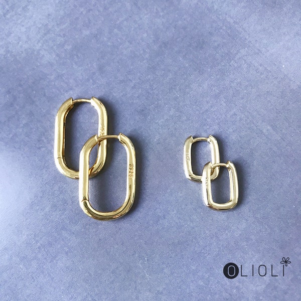 Pure 925 silver hoop earring, rounded square earring, square hoop earring, gold hoop earring