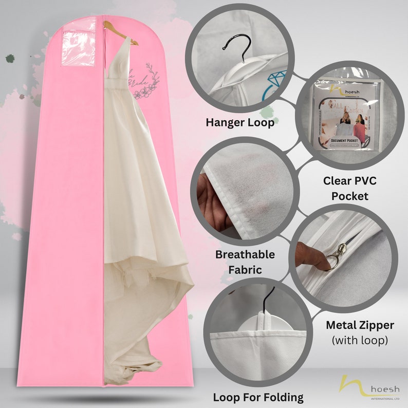Personalised Wedding Dress Cover, Breathable Wedding Garment Bag, 10 inches Tapered Gusset, Hoesh UK image 4