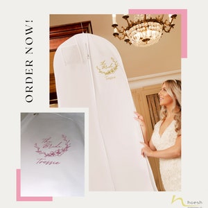 Personalised Wedding Dress Cover, Breathable Wedding Garment Bag, 10 inches Tapered Gusset, Hoesh UK image 5