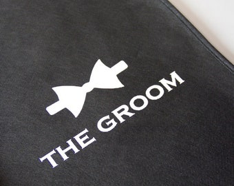 Personalised Groom Suit Cover Mens Garment Bag with Bowtie Wedding Gift Idea for Him HOESH UK