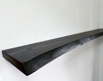 Ash Black Floating Shelves, Custom Wood Shelves, Rustic Shelves, Bathroom Shelves with Bracket, Long Book Shelves,Kitchen Shelves