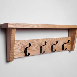 Wooden towel rack with shelf, wall coat rack, Wooden coat hanger with metal hooks Wall coat rack with shelf entryway, hallway or mudroom