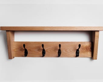 Solid Oak Entryway Organizer,Wall Coat Rack with Shelf