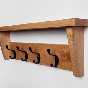Solid wood oak coat hooks, Wooden coat hanger with metal hooks Wall coat rack with shelf entryway, hallway or mudroom
