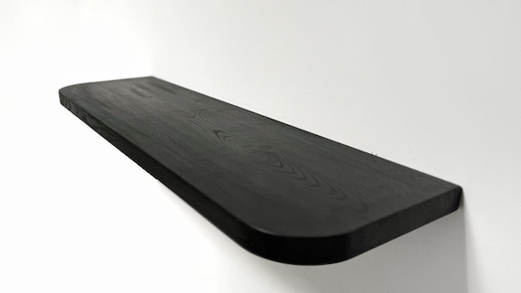Ash Black Floating Shelf, Rounded Corners, Rustic Wood Shelves