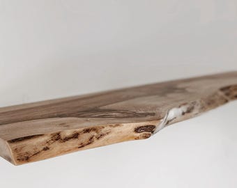 Rustic Walnut Floating Shelf, Live Edge Wood, Custom Length