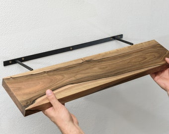 Walnut Floating Shelf, Rustic Kitchen Bookshelf with Bracket