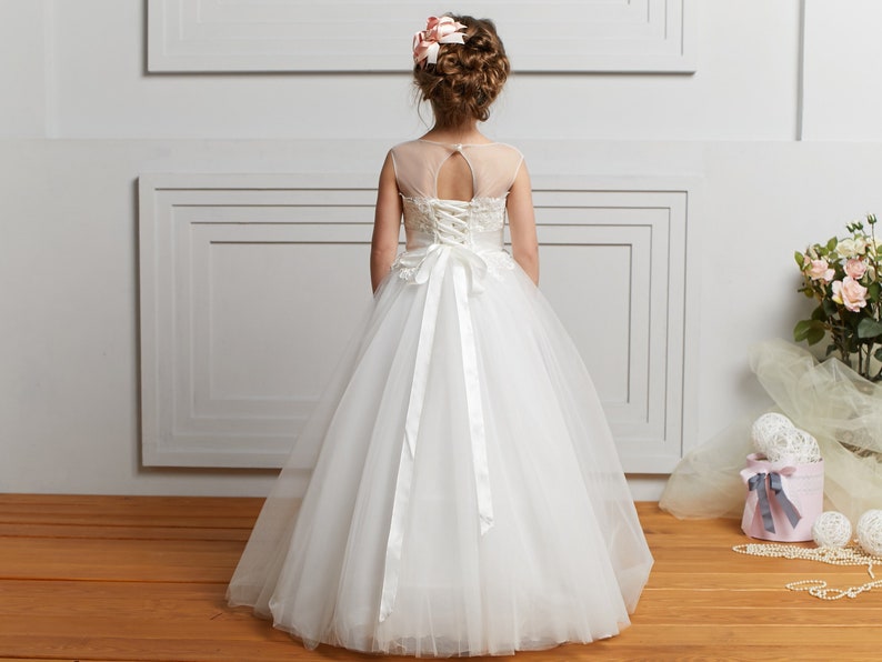 ivory lace flower girl dress