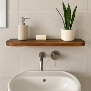 Walnut Floating Shelves with Rounded Corners,Natural Wood Oak Shelf,Living Room Decor,Bracketless Shelving,Wooden Bookshelf,Different Styles