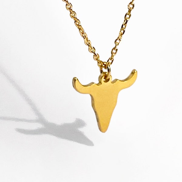 Bullhead - Longhorn Bull Necklace, 18K Gold Dipped, Handcrafted, Minimalist, Gifts for Her, Encouragement Gift Jewelry