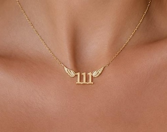 18K Gold Angel Number Necklace, Hypoallergenic Lucky Charm