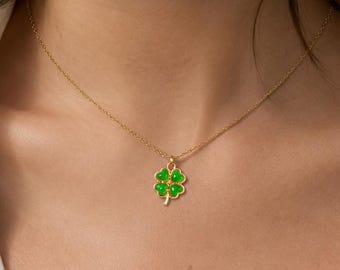 Elegant lyckoklöverhängehalsband, 18K guldbelagt, hypoallergent