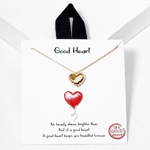 Collar con colgante de corazón de globo, hipoalergénico, joyería de oro de 18 quilates, regalo para el buen corazón para mujeres, joyería inspiradora con tarjeta
