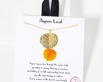 Aspen Leaf Necklace, 18K Gold Dipped Nature-Inspired Pendant, Hypoallergenic Jewelry, Dainty Fall Leaf Charm, Symbol of Growth and Renewal