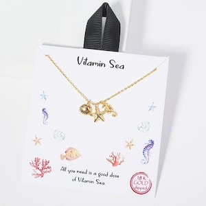 Sea Life Necklace, Beach Necklace, Coastal Jewelry, Summer Jewelry, Seashell Necklace, Nature Jewelry, Gold Dipped Necklace
