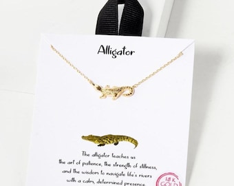 Gold Alligator Necklace, 18K Gold Dipped Reptile Pendant, Hypoallergenic Animal Jewelry, Unique Wildlife Necklace, Swamp Spirit Charm