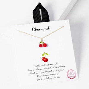 Cherry Necklace, Fruit Pendant, Playful Jewelry for Her, Fruit Accessory, Summer Accessory, Nature-Inspired Necklace, Gold Dipped Jewelry