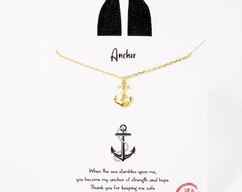Anchor Necklace, 18K Gold Dipped Nautical Pendant, Hypoallergenic Inspirational Jewelry, Beach Necklace, Tarnish Resistant