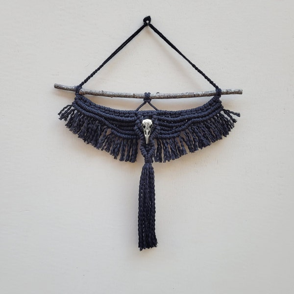 Crow Macrame Wall Hanging, "The Morrigu", Crow Goddess Pagan Wall Art, Macabre Occult Decor, Witchy Gift
